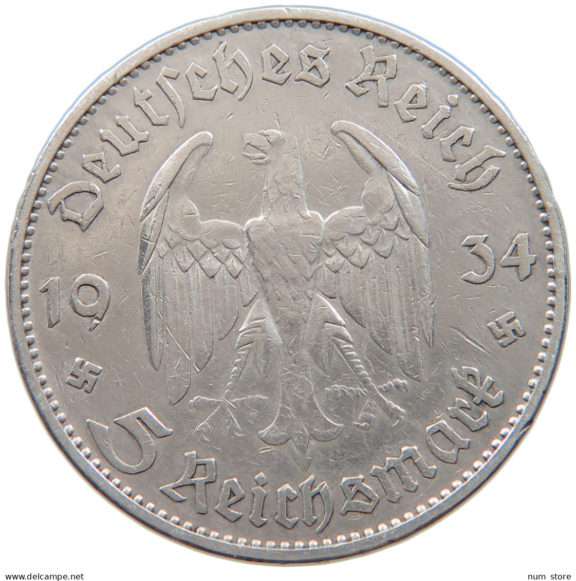 DRITTES REICH 5 MARK 1934 D  #a048 0331 - 5 Reichsmark