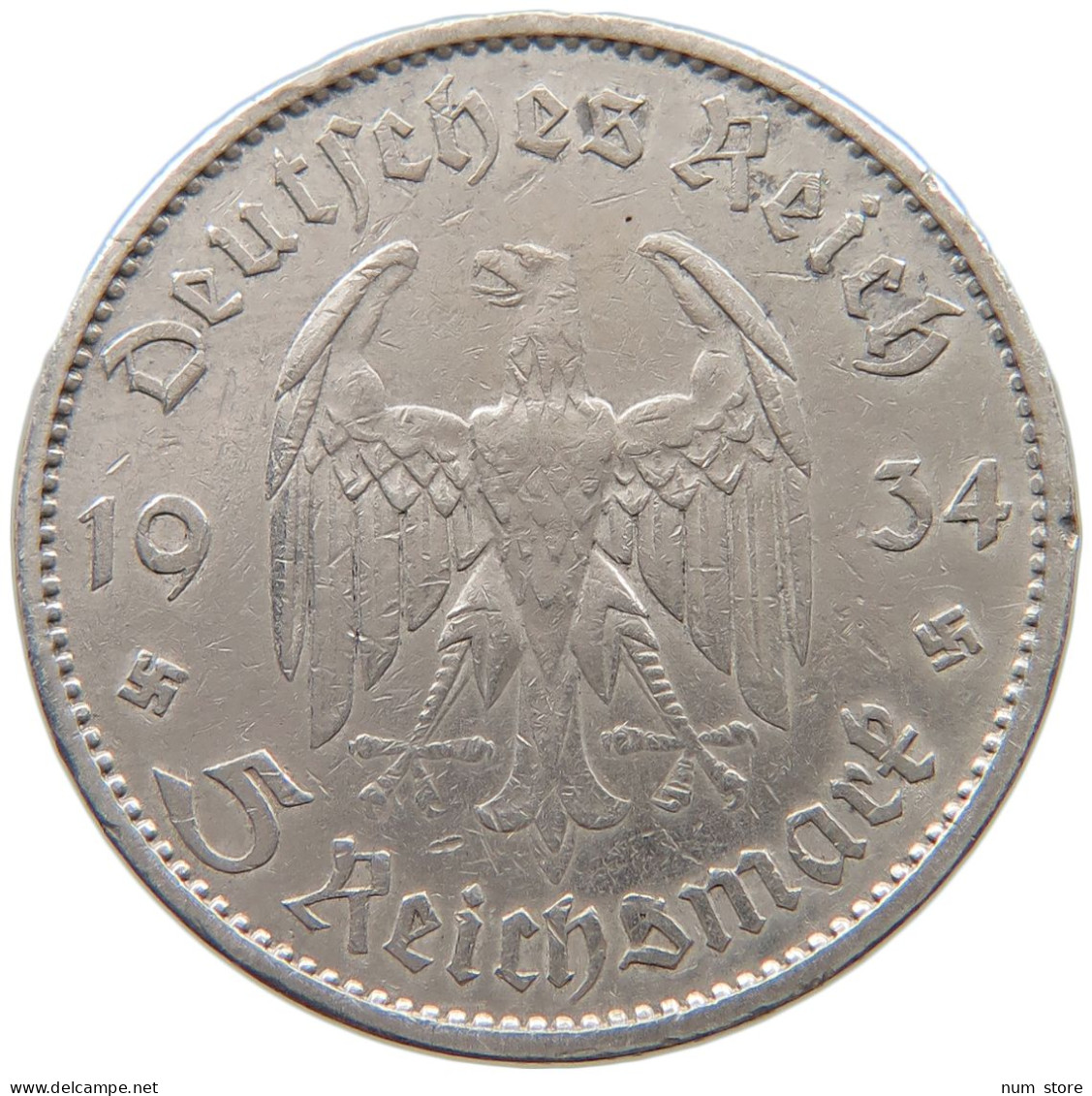 DRITTES REICH 5 MARK 1934 A  #a048 0309 - 5 Reichsmark