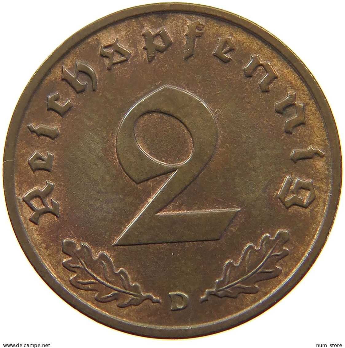 DRITTES REICH 2 PFENNIG 1939 D  #a032 0367 - 2 Reichspfennig