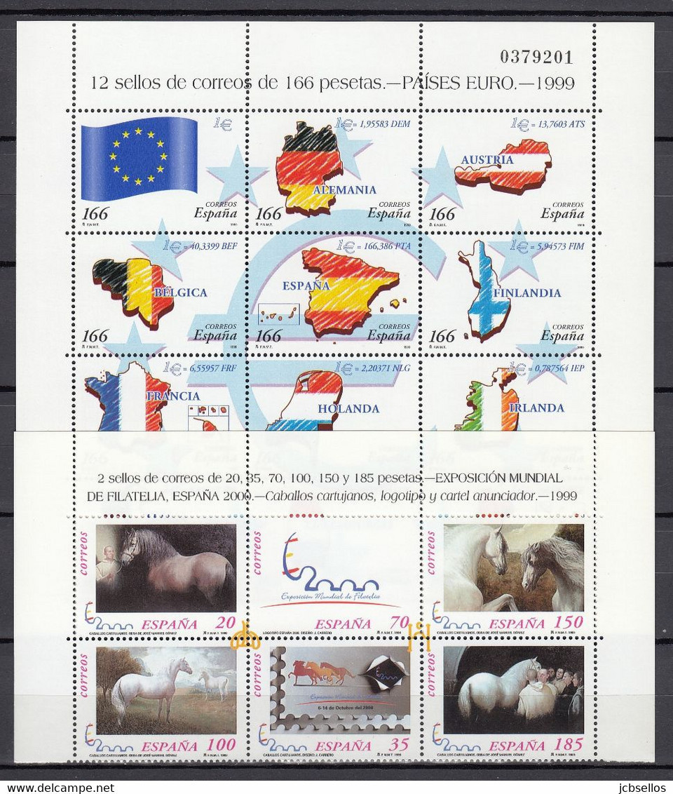 ESPAÑA 1999 Nº 3614/3684 AÑO COMPLETO NUEVO, MNH **, 39 SELLOS + 2 HB + 2 MP + 1 BLOQ. - Años Completos