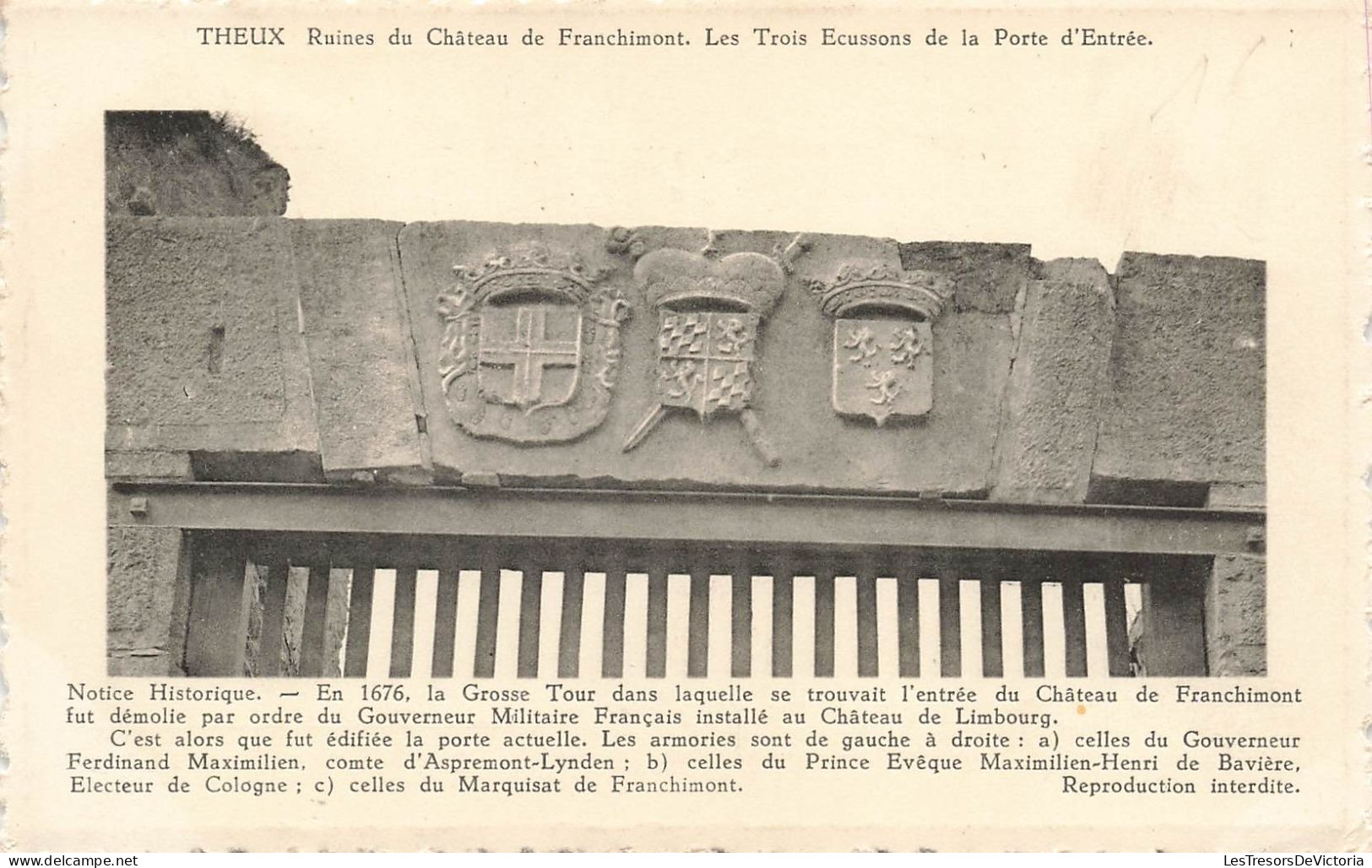 BELGIQUE - Theux - Ruines Du Château De Franchimont - Les Trois Ecussons De La Porte D'entrée - Carte Postale Ancienne - Theux