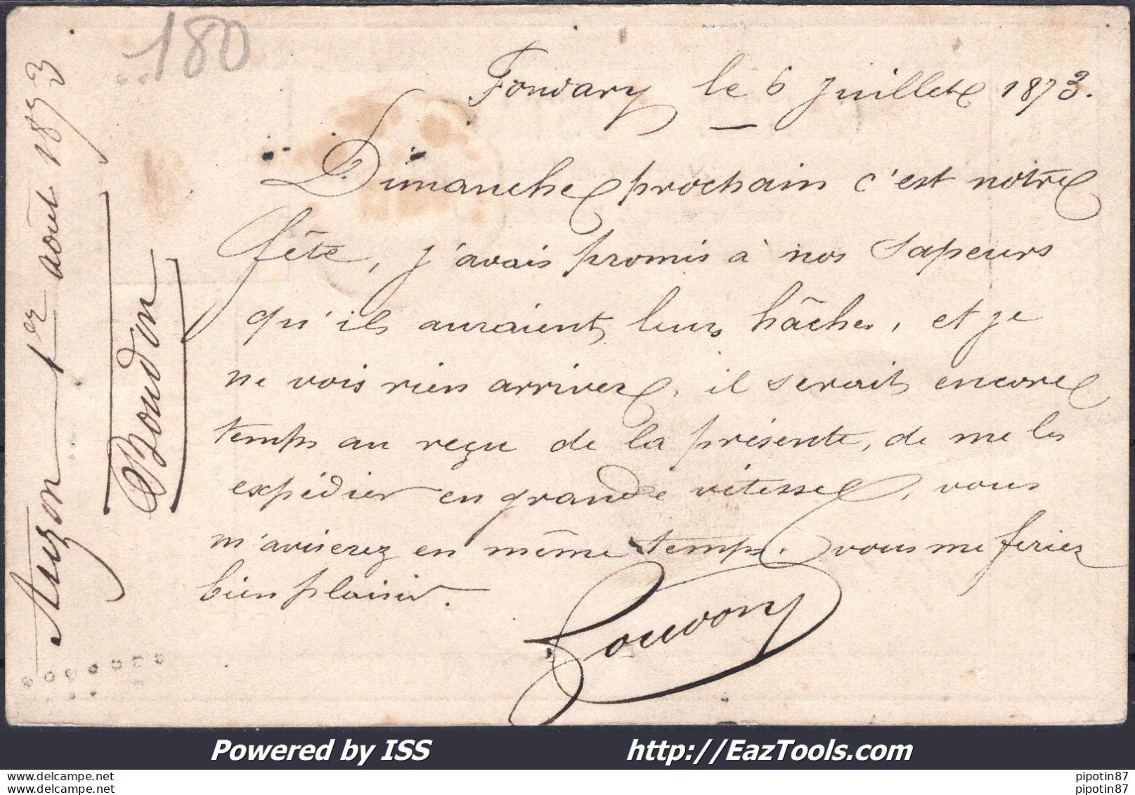 FRANCE N°59 SUR LETTRE AVEC CONVOYEUR DE STATION BRASSAC LES MINES LIGNE 180 NIM.CL. - 1871-1875 Cérès