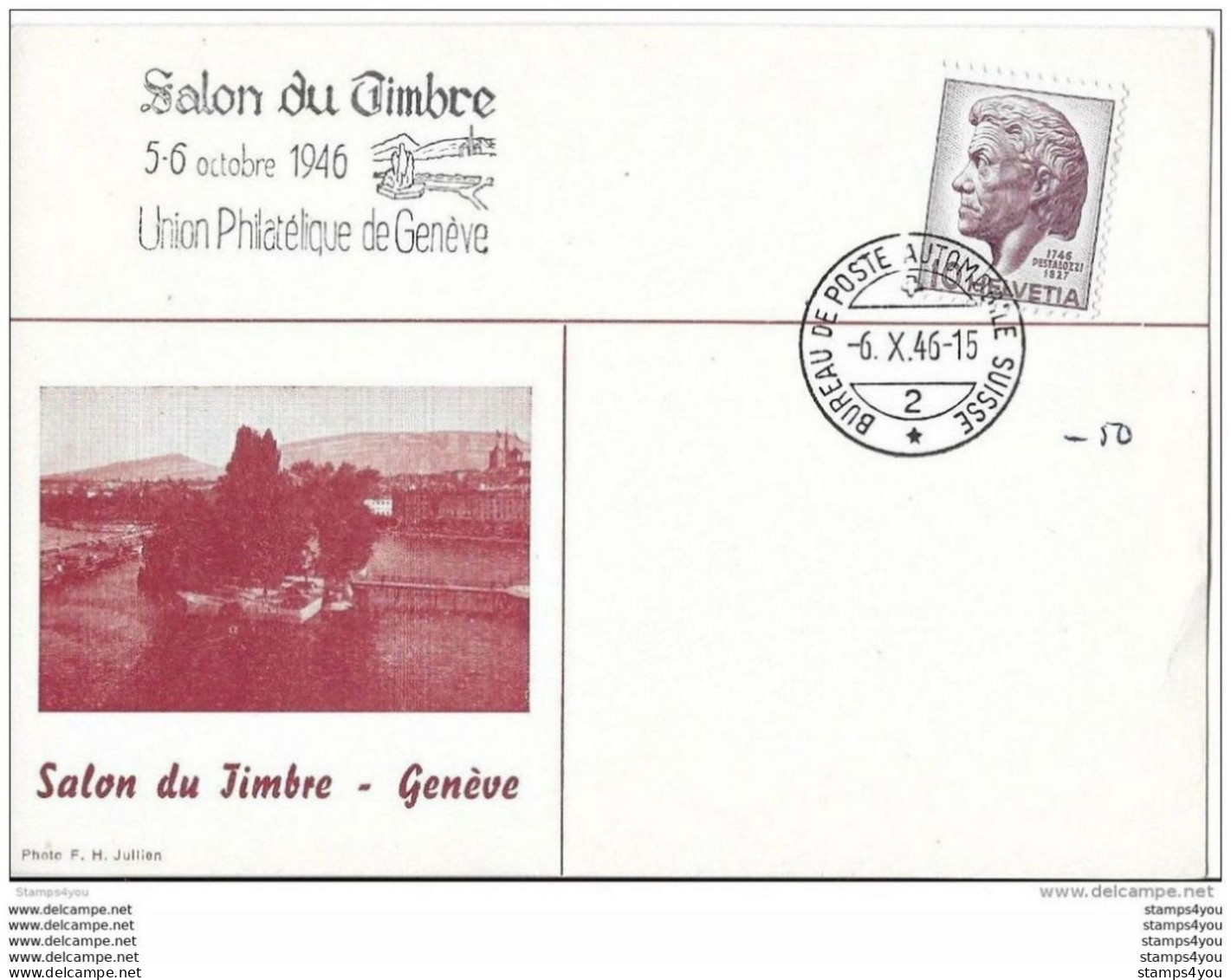111 -  7  - Carte Avec Oblit Spéciale "Salon Du Timbre Genève 1946" - Winter 1948: St-Moritz