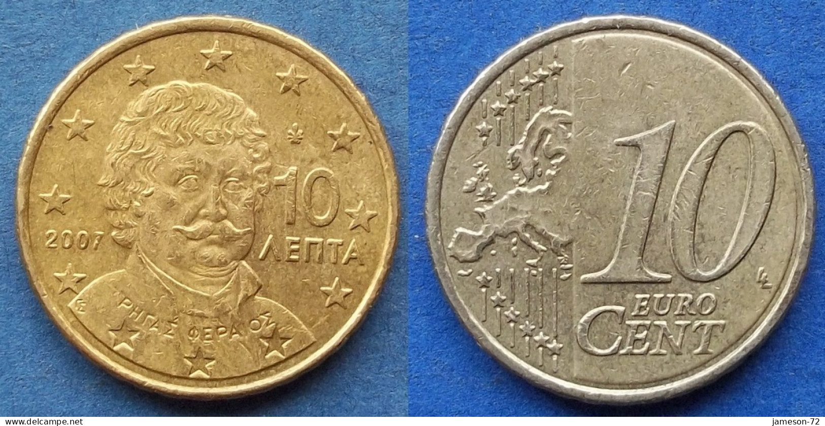 GREECE - 10 Euro Cents 2007 "Rigas Fereos" KM# 211 Euro Coinage (2002) - Edelweiss Coins - Greece