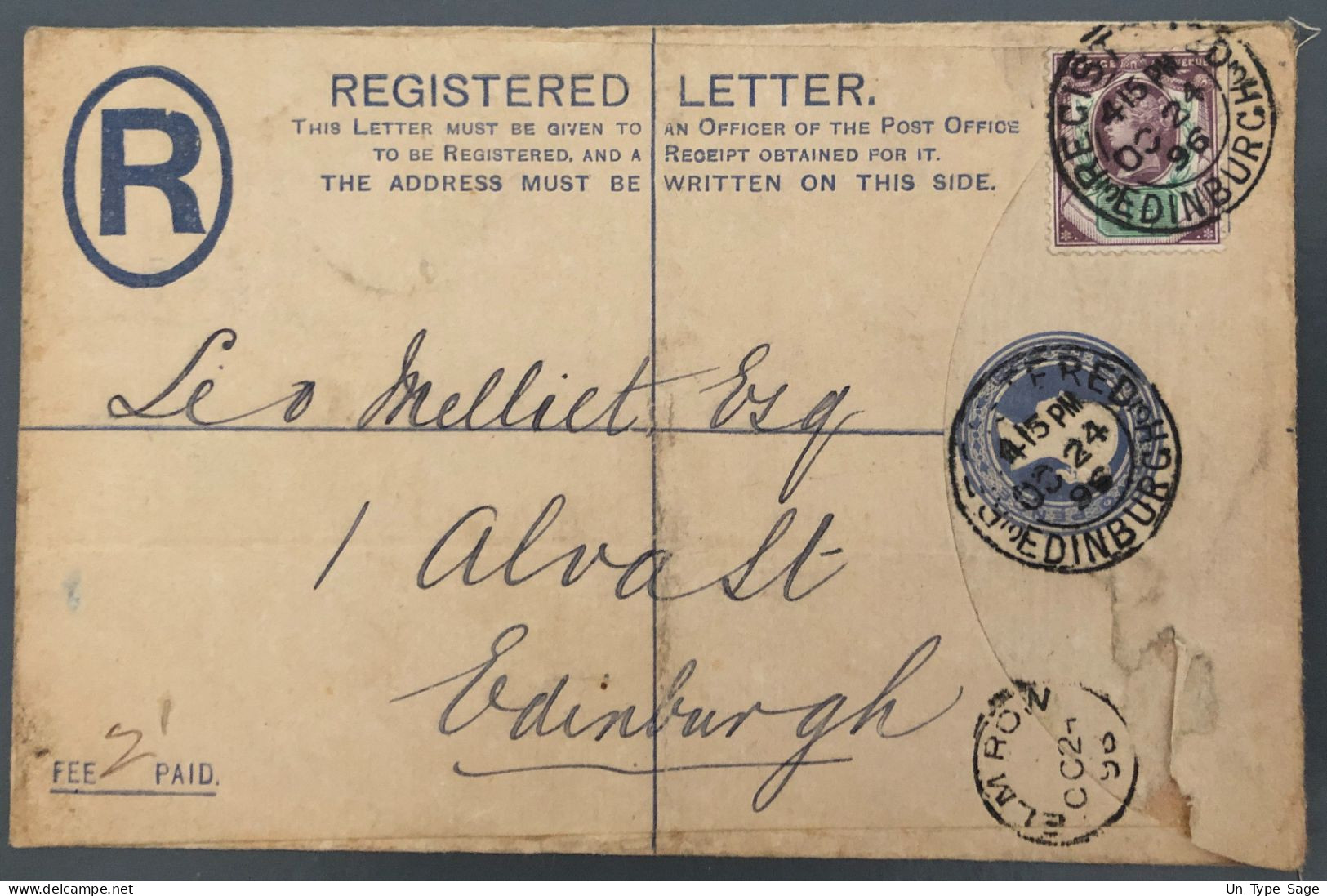 Grande-Bretagne Entier Recommandé - Edimburgh 24.10.1896 - (A1752) - Covers & Documents