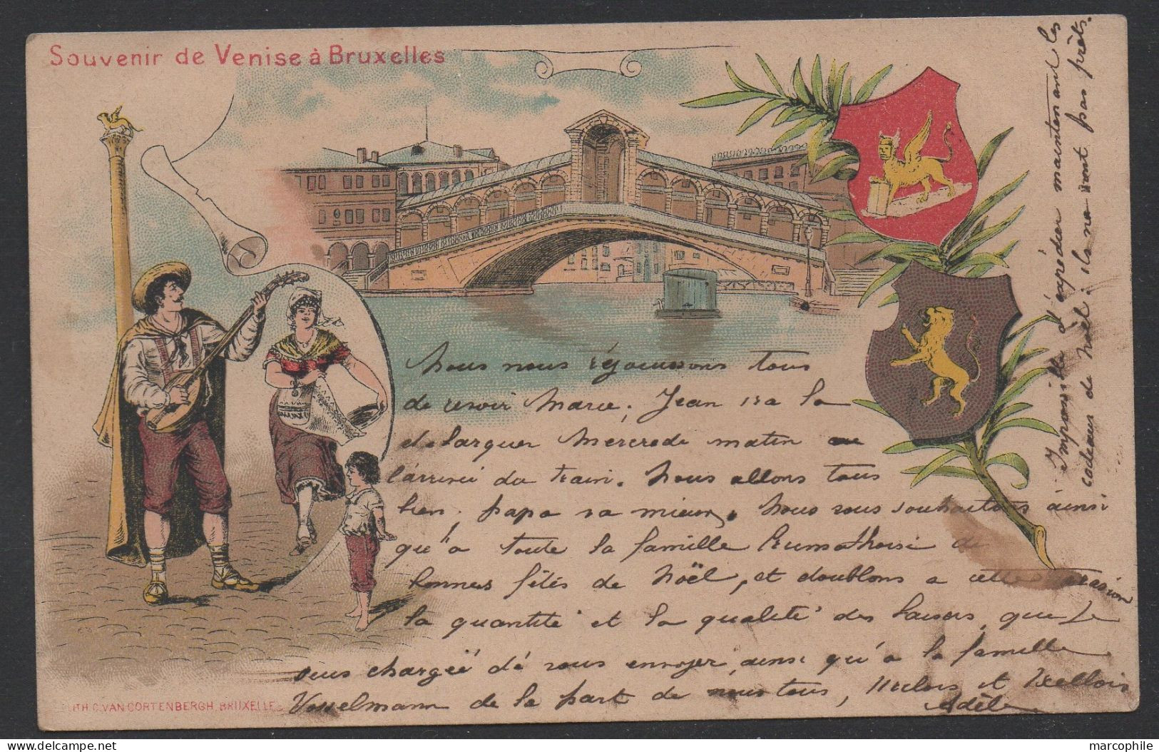 SOUVENIR DE VENISE A BRUXELLES / 1895 CARTE LITHO VOYAGEE  (ref CP934) - Viste Panoramiche, Panorama