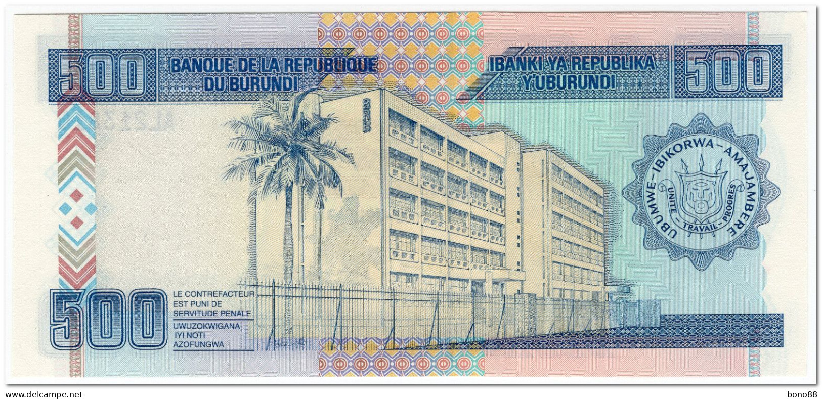 BURUNDI,500 FRANCS,1999,P.37,UNC - Burundi