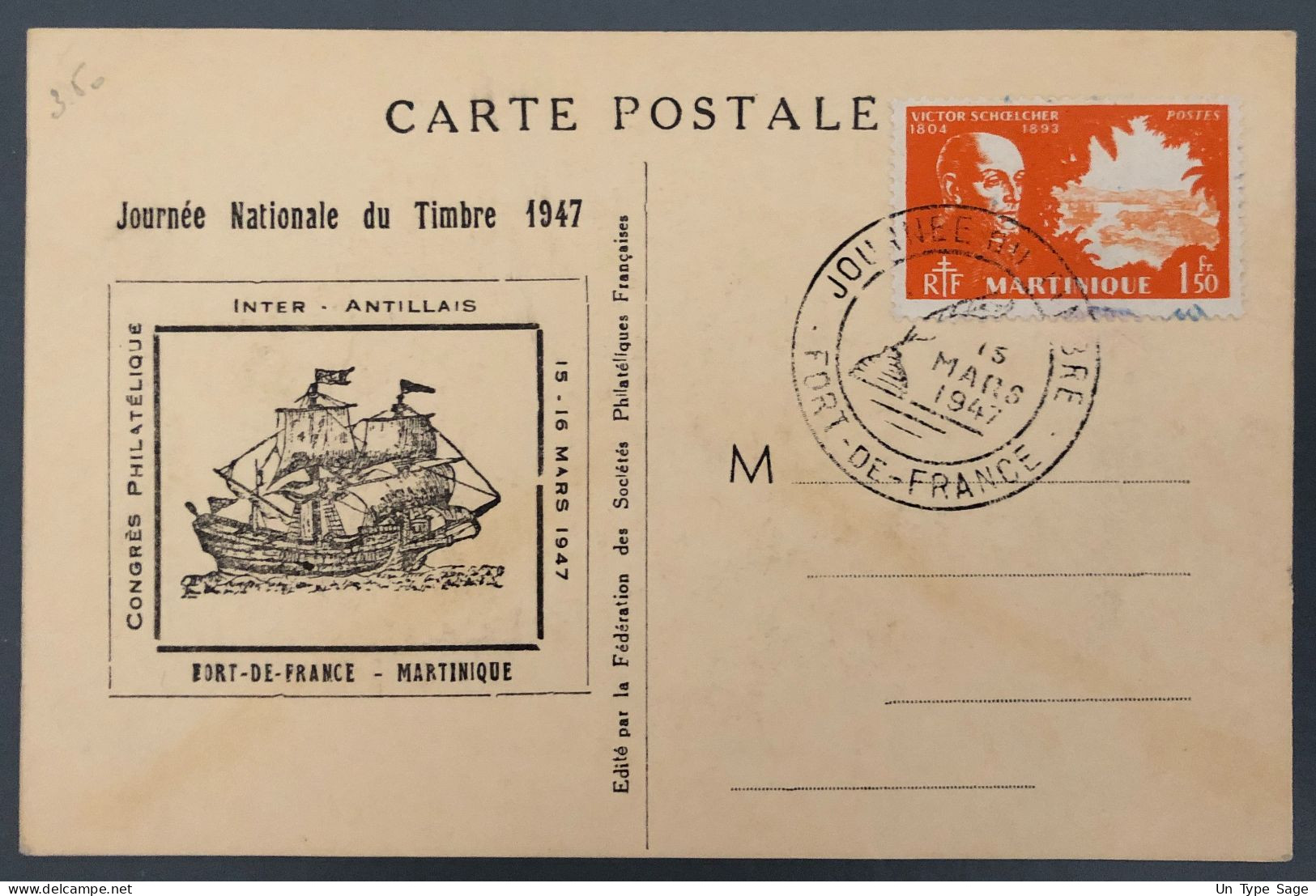 Martinique, Divers Sur Carte - Journée Du Timbre 1947 - (A1760) - Cartas & Documentos