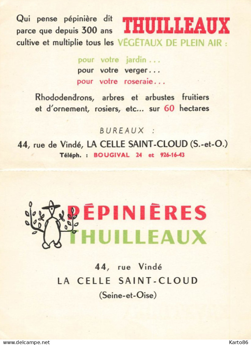 La Celle St Cloud * Pépinières THUILLEAUX 44 Rue De Vindé * CPA Publicitaire Double Illustrateur - La Celle Saint Cloud