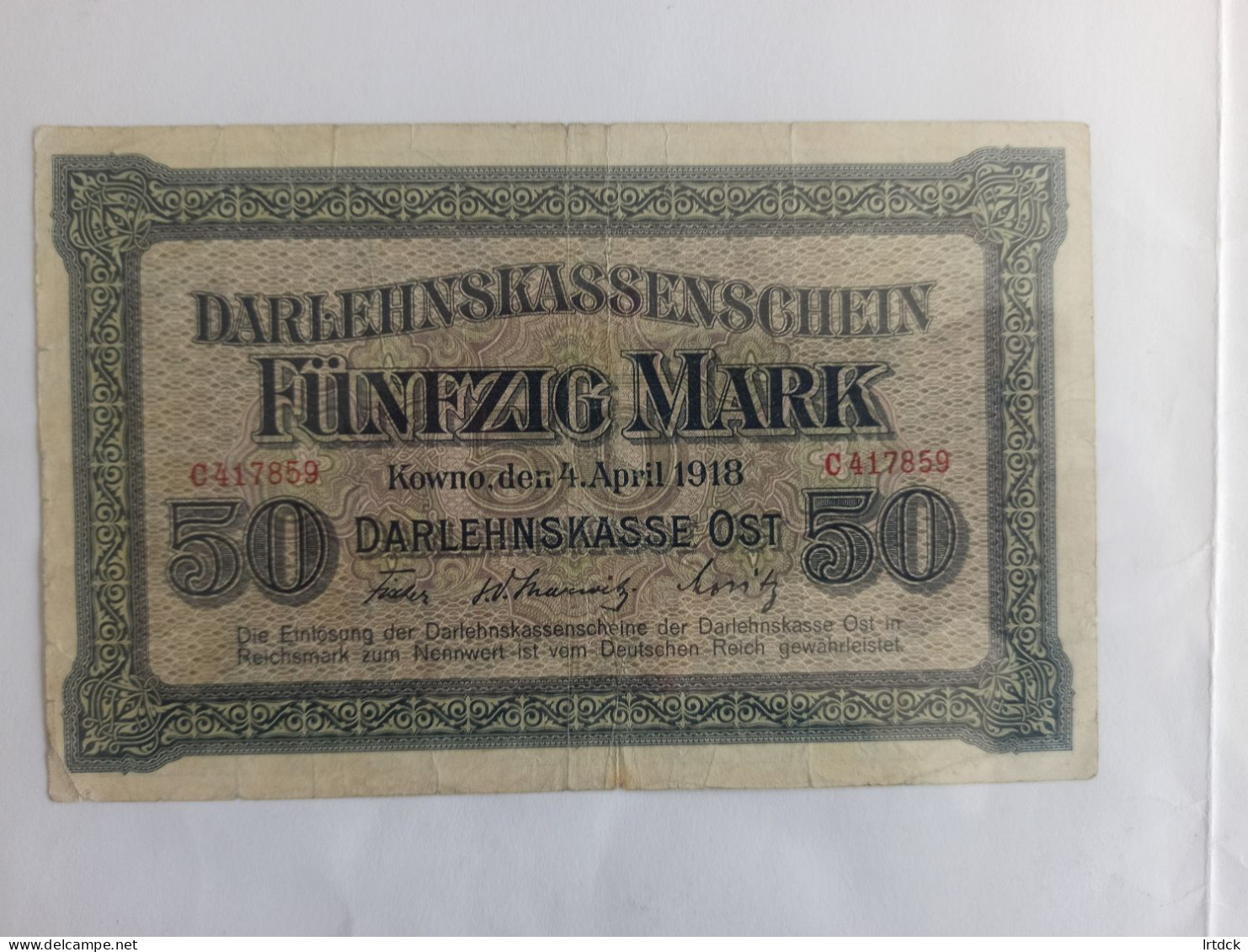 Billet Allemagne 50 Mark "kwono" 04/04/1918 Occupation Lituanie - 50 Mark