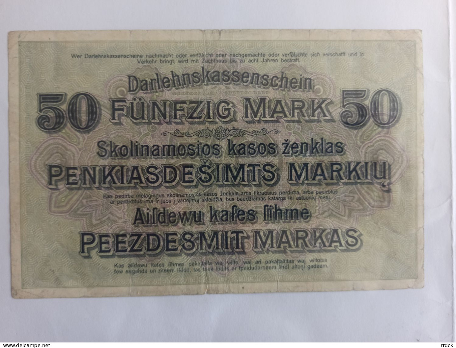 Billet Allemagne 50 Mark "kwono" 04/04/1918 Occupation Lituanie - 50 Mark