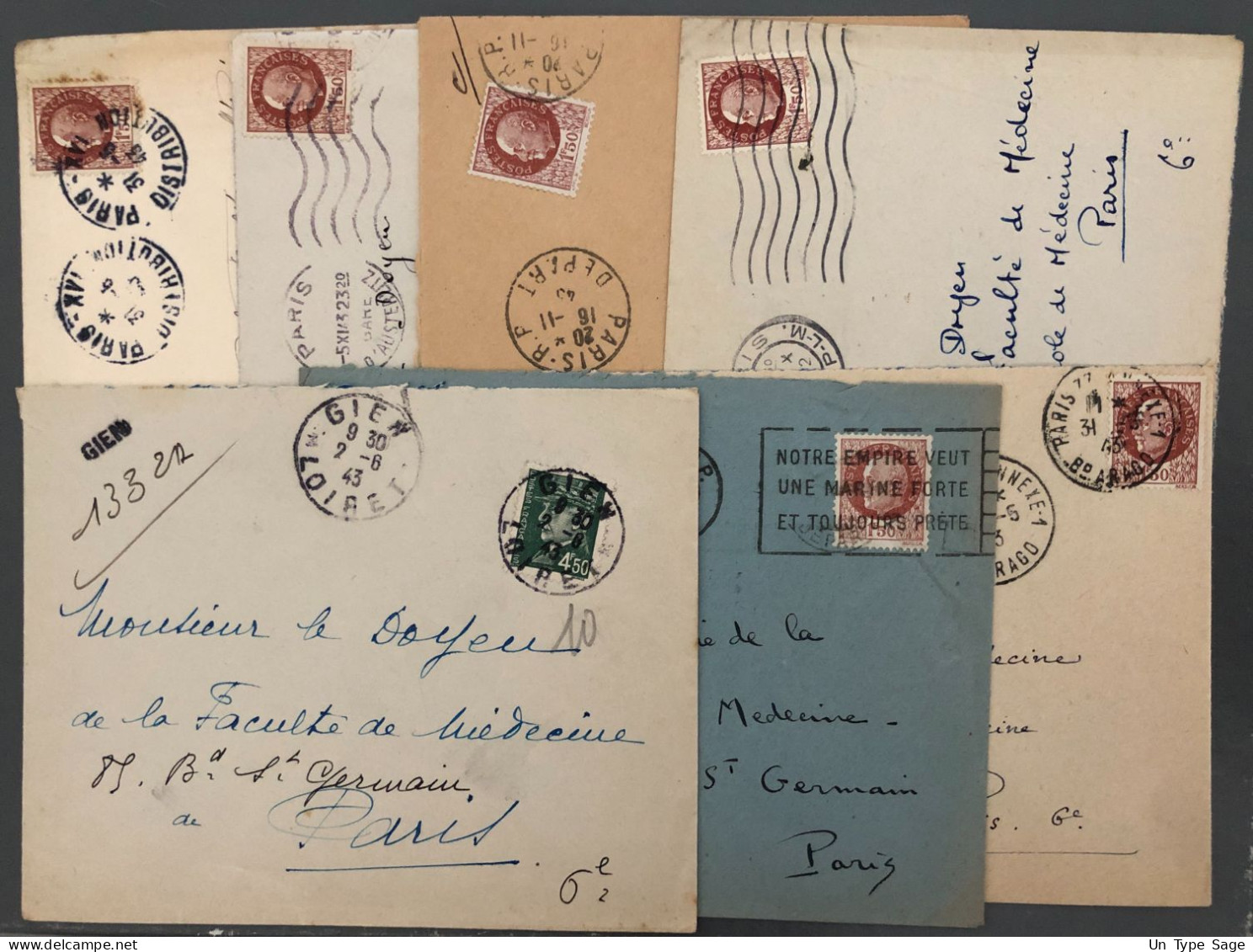 France, Type Pétain, Lot De 7 Enveloppes - (A1794) - 2. Weltkrieg 1939-1945