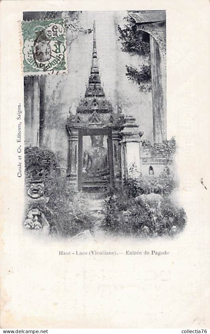 CPA ASIE LAOS HAUT LAOS VIENTIANE ENTREE DE PAGODE DOS SIMPLE ECRIT 1913 - Laos