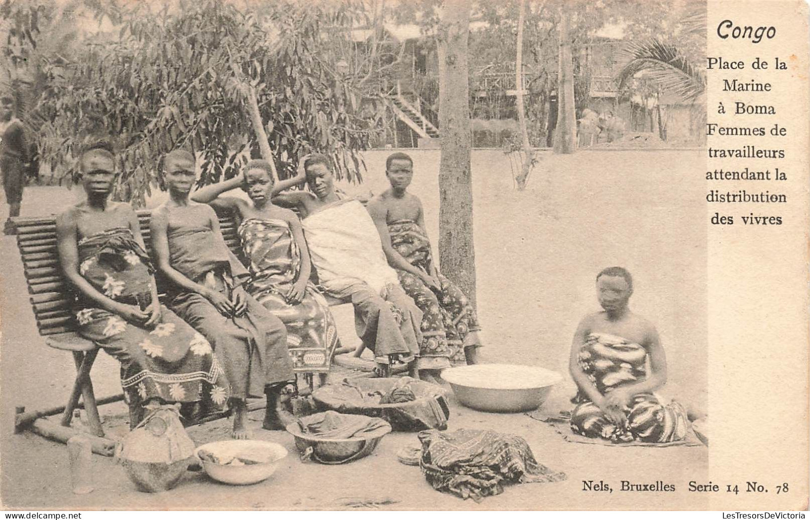 CONGO - Place De La Marine à Boma - Femmes De Travailleurs Attendant La Distribution Des Vivres - Carte Postale Ancienne - Belgisch-Kongo