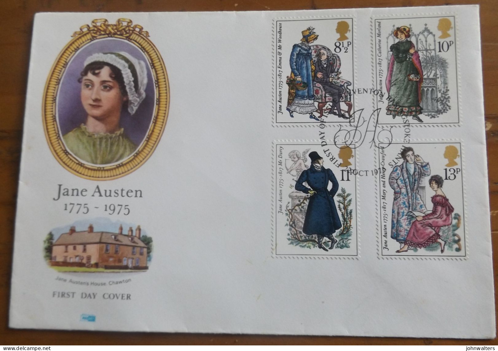 Jane Austen FDC 1795 -1975 Great Britain FDC Postmarked Steventon Basingstoke (birthplace ) 22 Nd Oct 1975 - 1971-1980 Decimal Issues