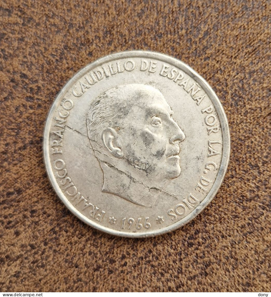 Moneda 100 Pesetas Plata 1966 ERROR Rotura Cospel Franco España Fallo Ptas - 100 Pesetas