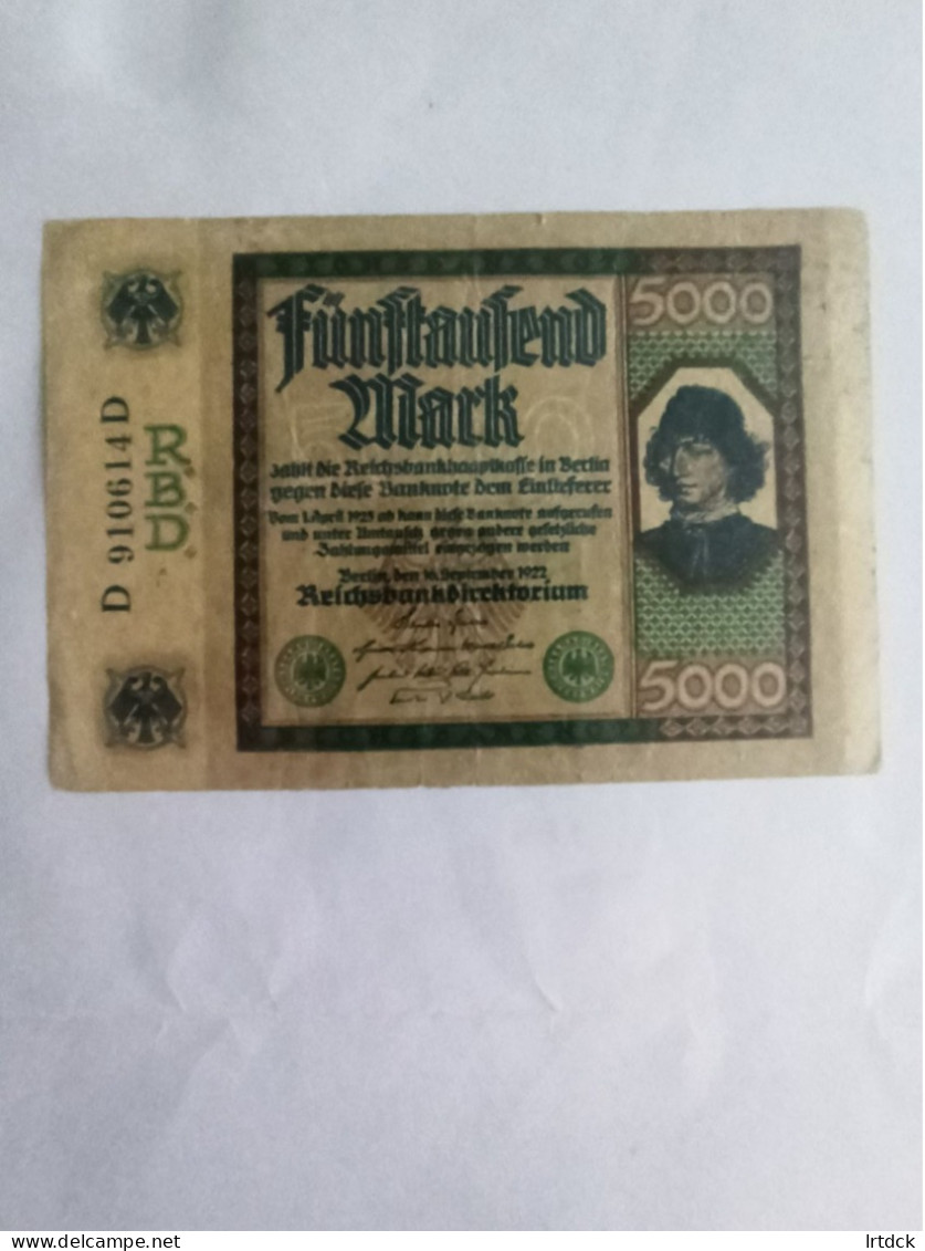 Billet Allemagne 5000 Mark 16/09/1922 - 500 Mark