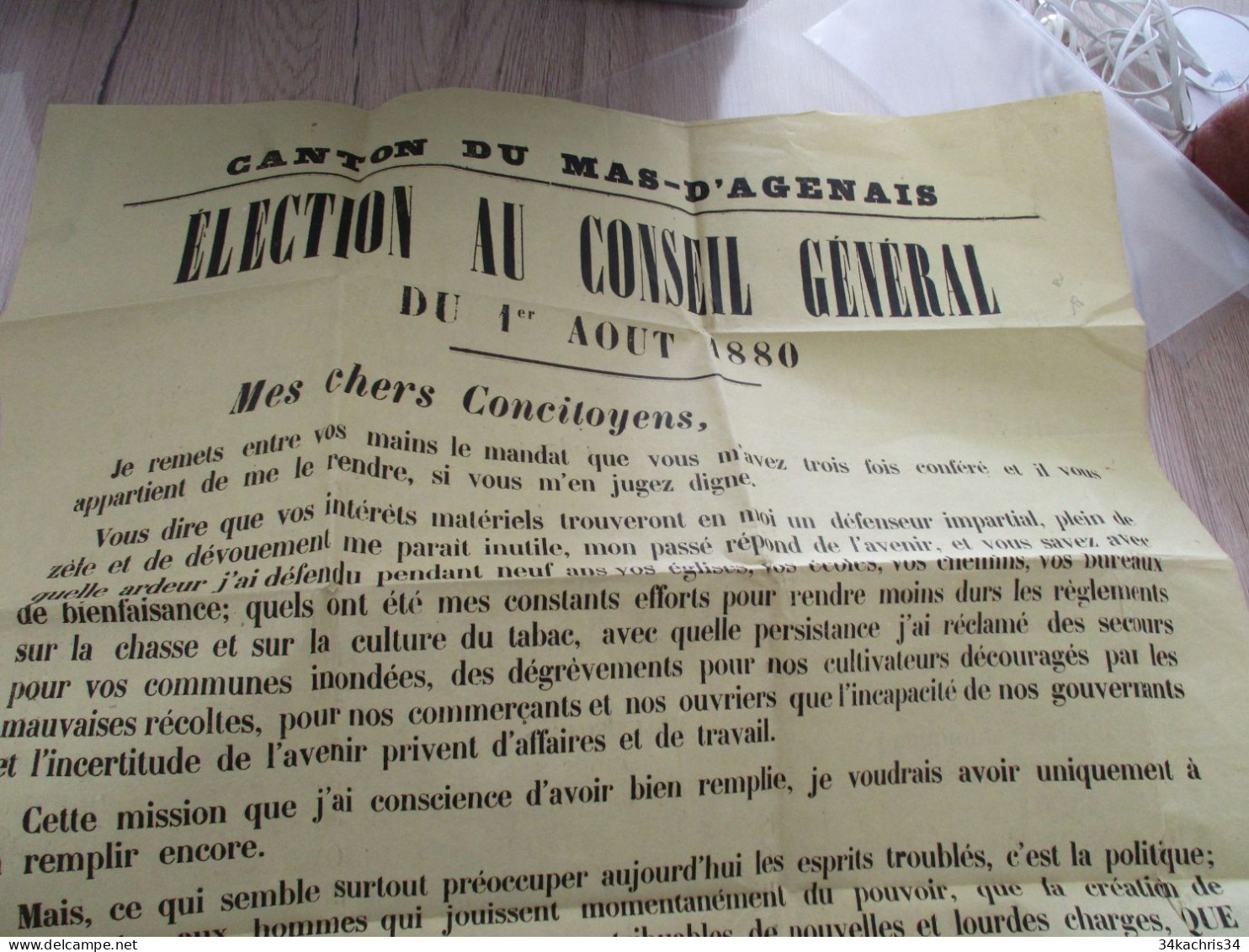 Affiche Originale Politique 1880 Canton Du Mas D'Agenais  élection Conseil Général 42 X 61 Environs - Plakate