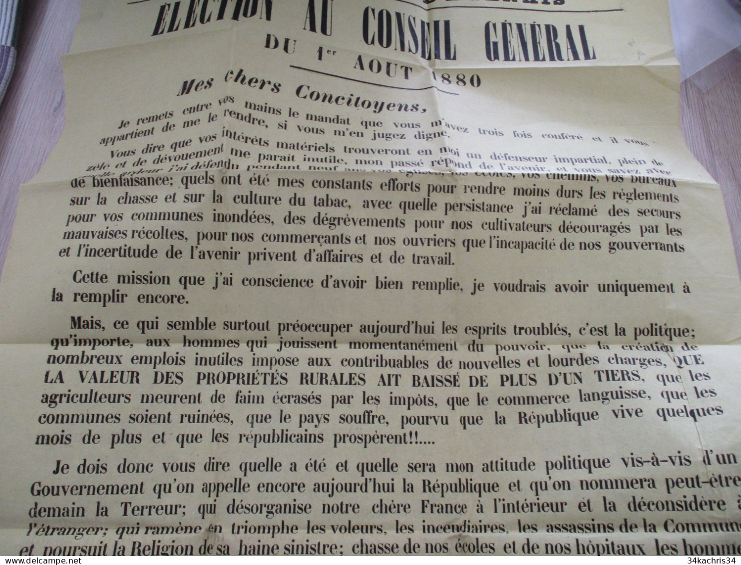 Affiche Originale Politique 1880 Canton Du Mas D'Agenais  élection Conseil Général 42 X 61 Environs - Plakate