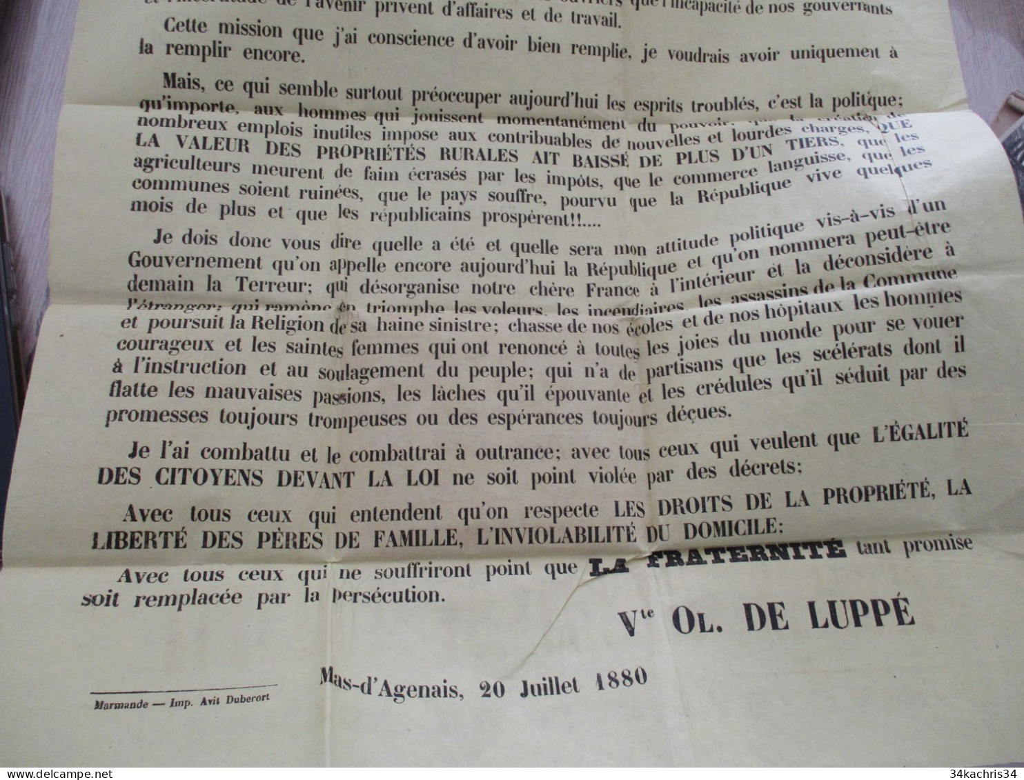 Affiche Originale Politique 1880 Canton Du Mas D'Agenais  élection Conseil Général 42 X 61 Environs - Plakate