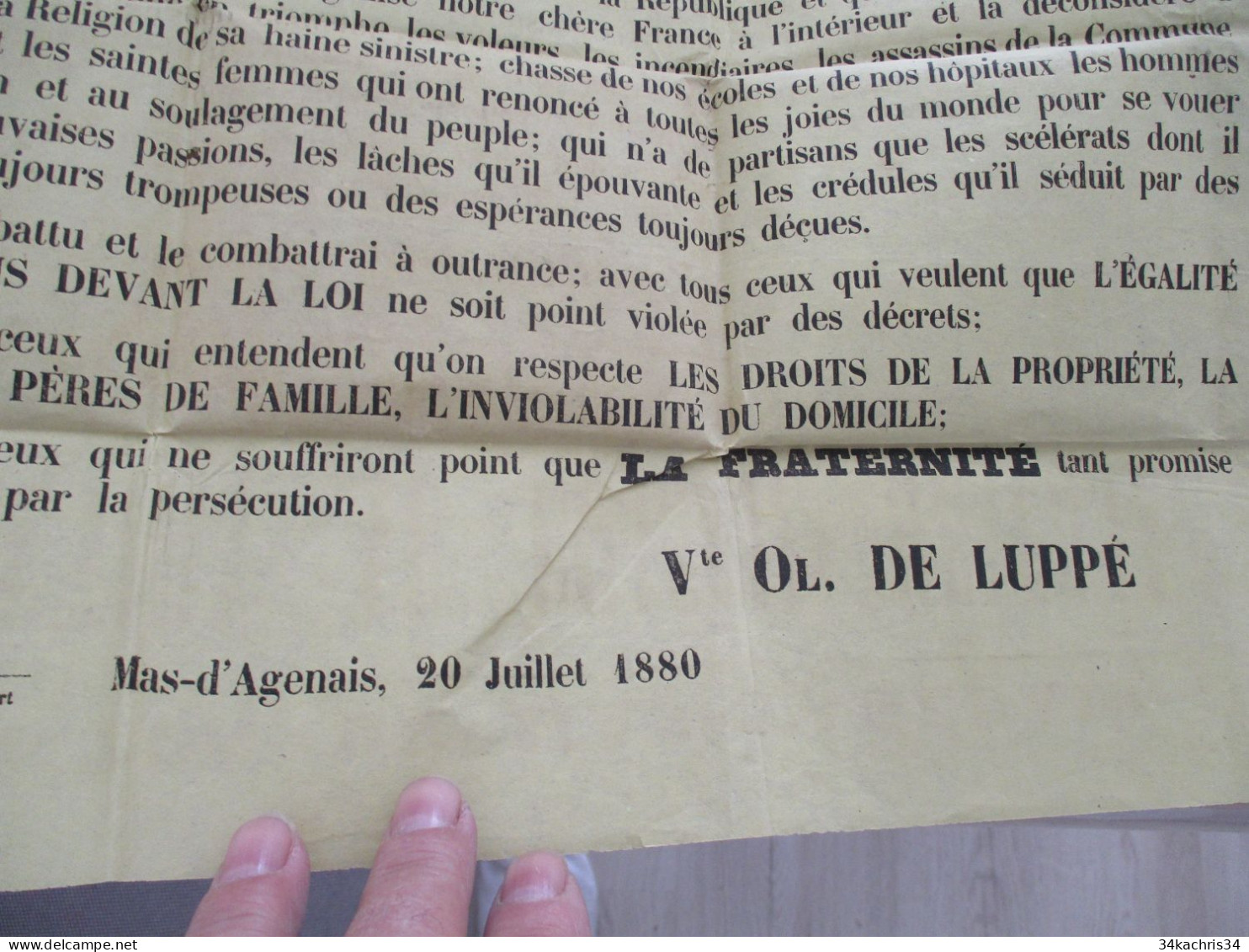 Affiche Originale Politique 1880 Canton Du Mas D'Agenais  élection Conseil Général 42 X 61 Environs - Affiches
