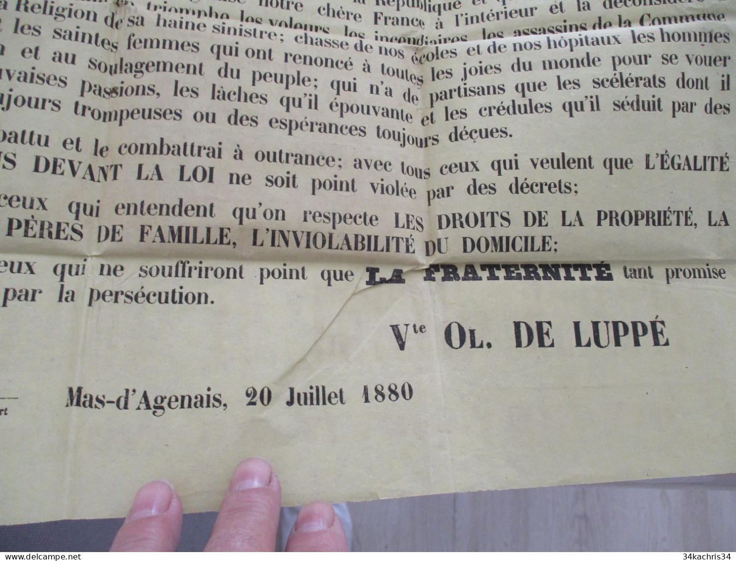 Affiche Originale Politique 1880 Canton Du Mas D'Agenais  élection Conseil Général 42 X 61 Environs - Plakate