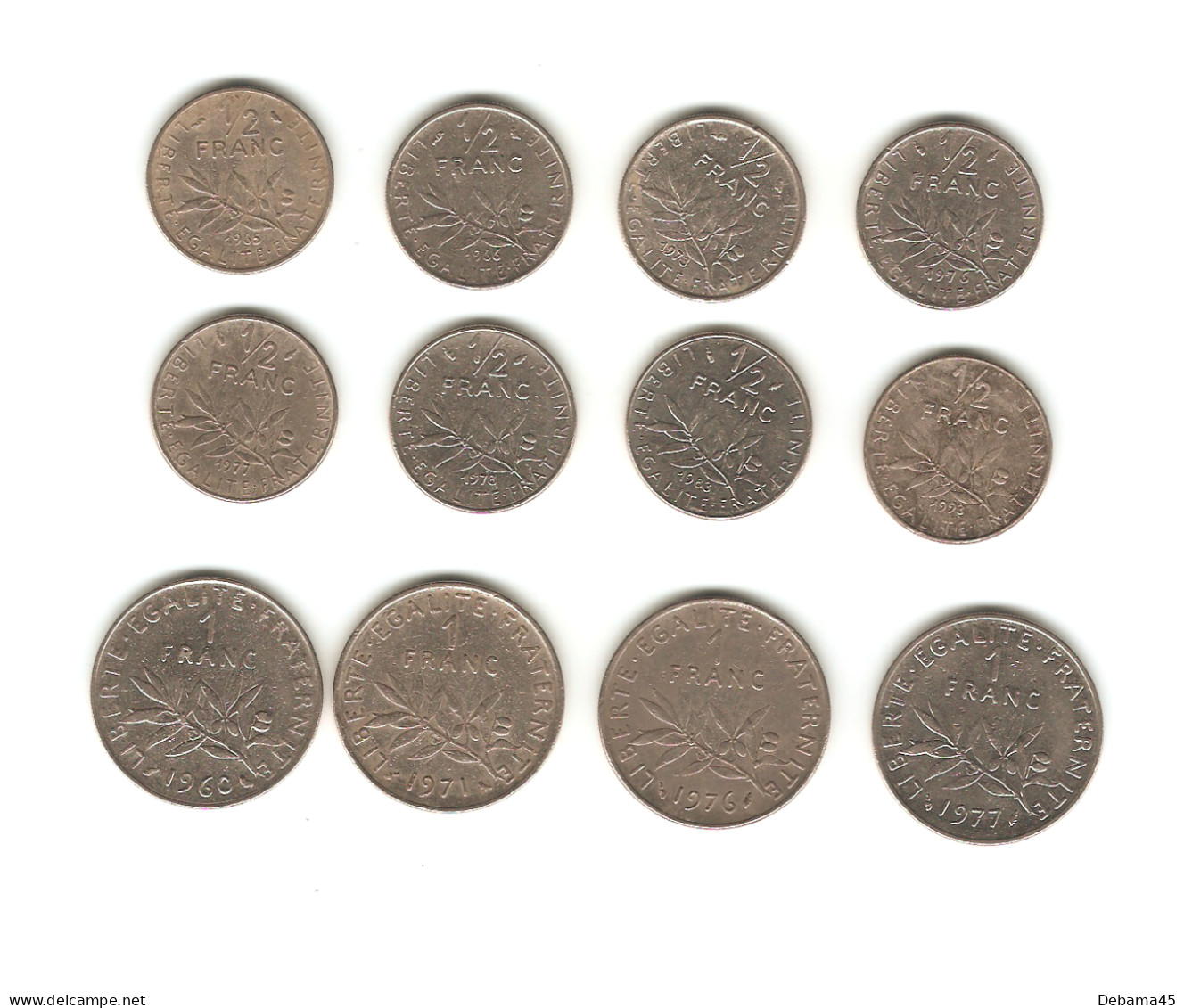 147/ France : Lot Semeuse (nickel) : 1/2 Franc 65, 66, 73, 76, 77, 78, 83 Et 93 - 1 Franc 60, 71, 76 Et 1977 - Other & Unclassified