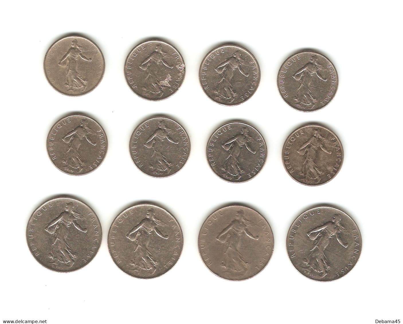 147/ France : Lot Semeuse (nickel) : 1/2 Franc 65, 66, 73, 76, 77, 78, 83 Et 93 - 1 Franc 60, 71, 76 Et 1977 - Otros & Sin Clasificación