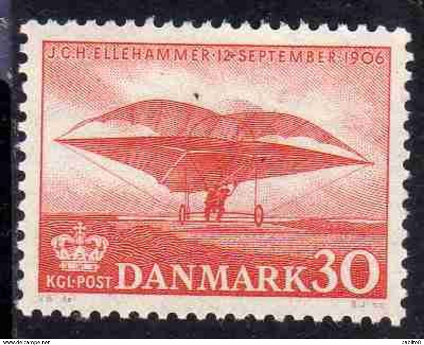 DANEMARK DANMARK DENMARK DANIMARCA 1956 JACOB CHRISTIAN ELLAHAMMER IN A HEAVIERTHAN-AIRCRAFT PLANE 30o MNH - Ongebruikt