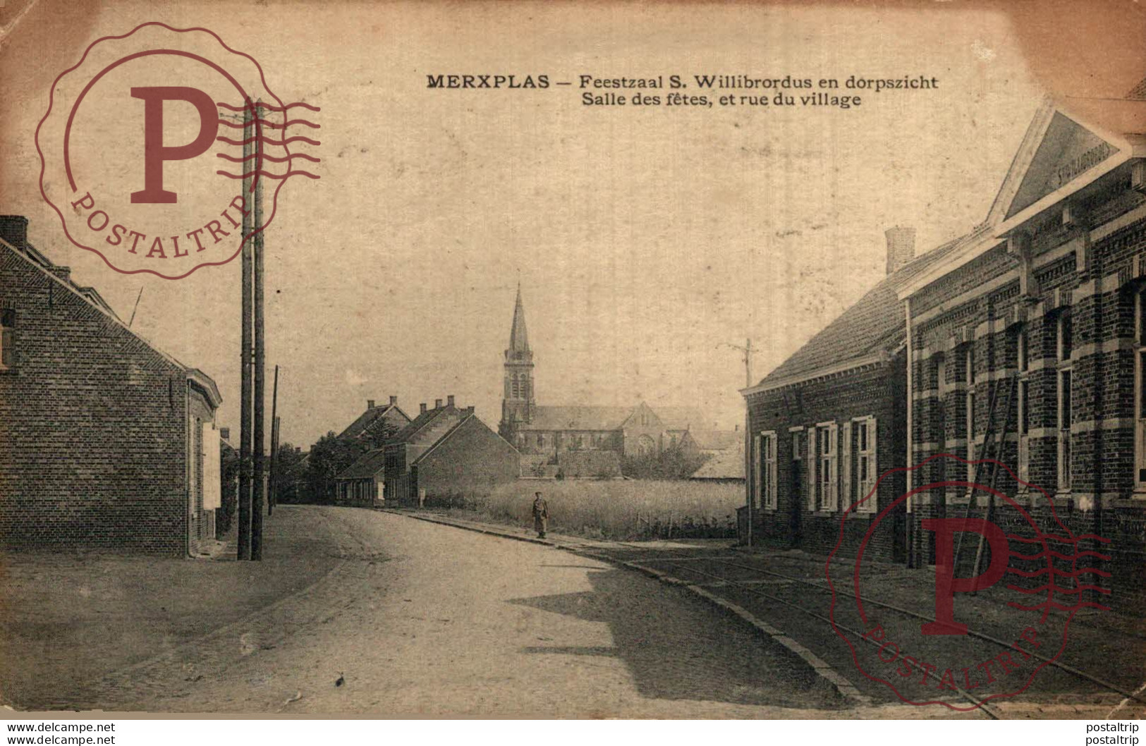 Merksplas - Merxplas FEESTZAAL S WILLIBRORDUS EN DORPSZICHT SALLE DE FETES ET RUE DU VI ANTWERPEN ANVERS BELGIE BELGIQUE - Merksplas