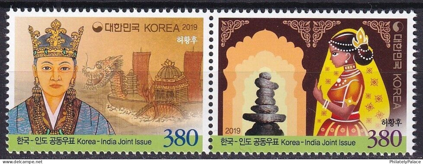 South Korea 2019 India, Joint Issue,Flag,Boat,Architecture,Dragon, Queen Heo, Princess Suriratna, 2v Set MNH (**) - Gezamelijke Uitgaven