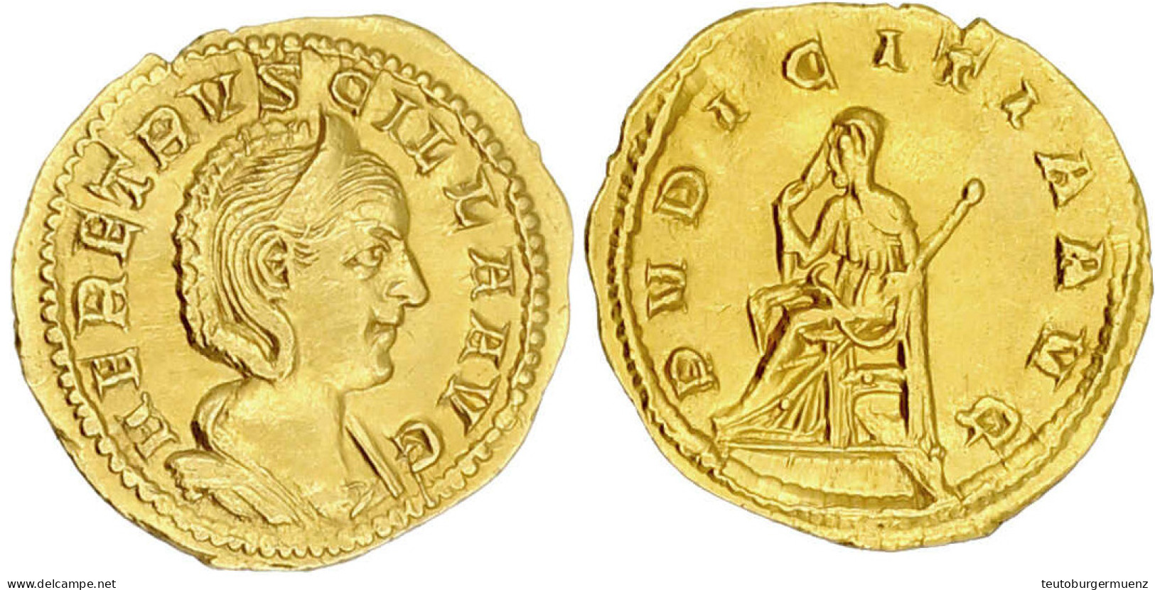 Aureus 250/251. Drapierte Büste R./PVDICITIA AVG. Pudicitia Thront L. 4,65 G. Vorzüglich, Min. Gewellt. Calicó 3308. RIC - Andere & Zonder Classificatie