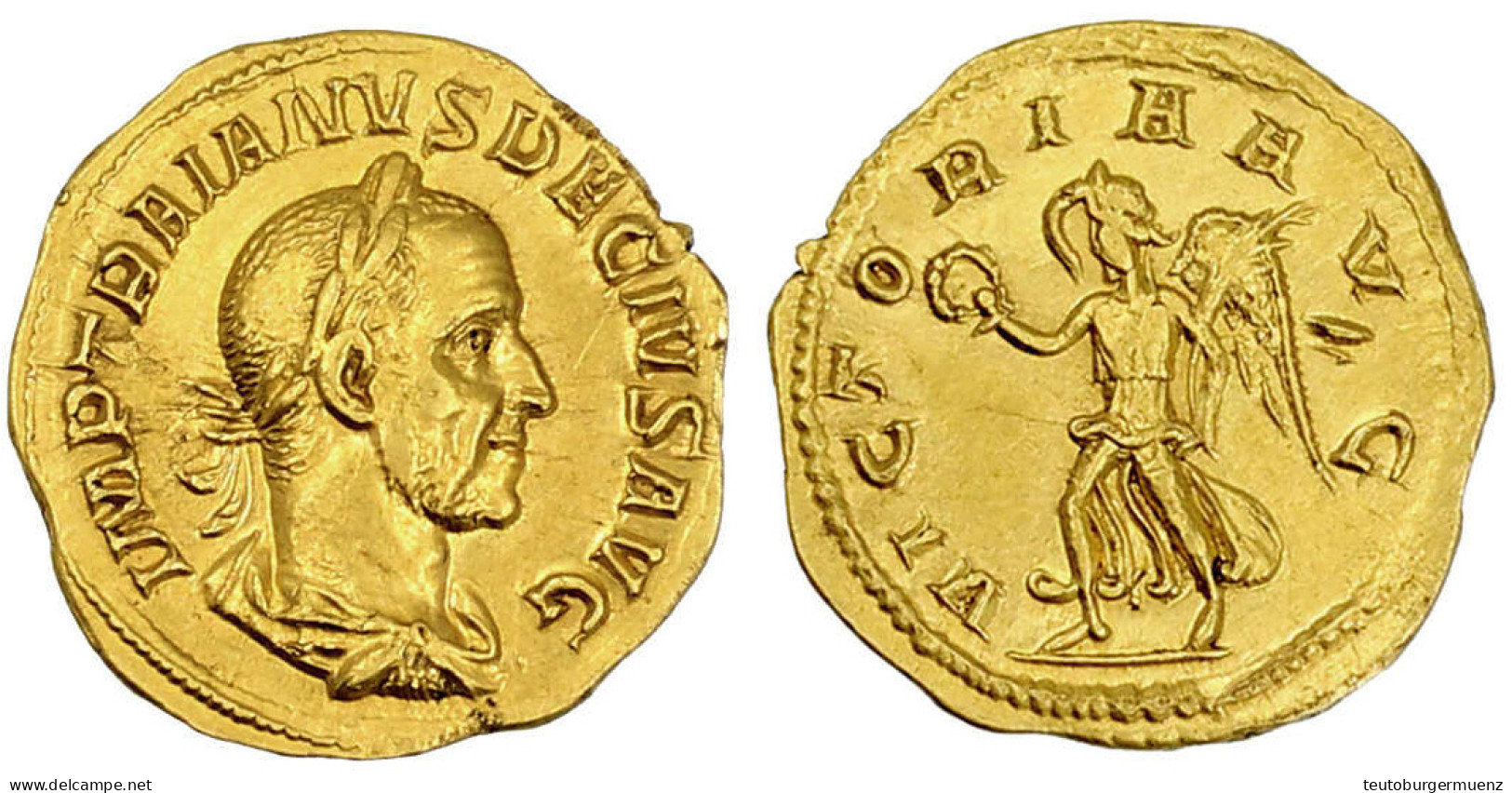 Aureus 249. Belorb., Drap. Büste R./VICTORIA AVG. Victoria Steht L. 4,48 G. Fast Vorzüglich, Sehr Selten Erworben 1987 B - Andere & Zonder Classificatie