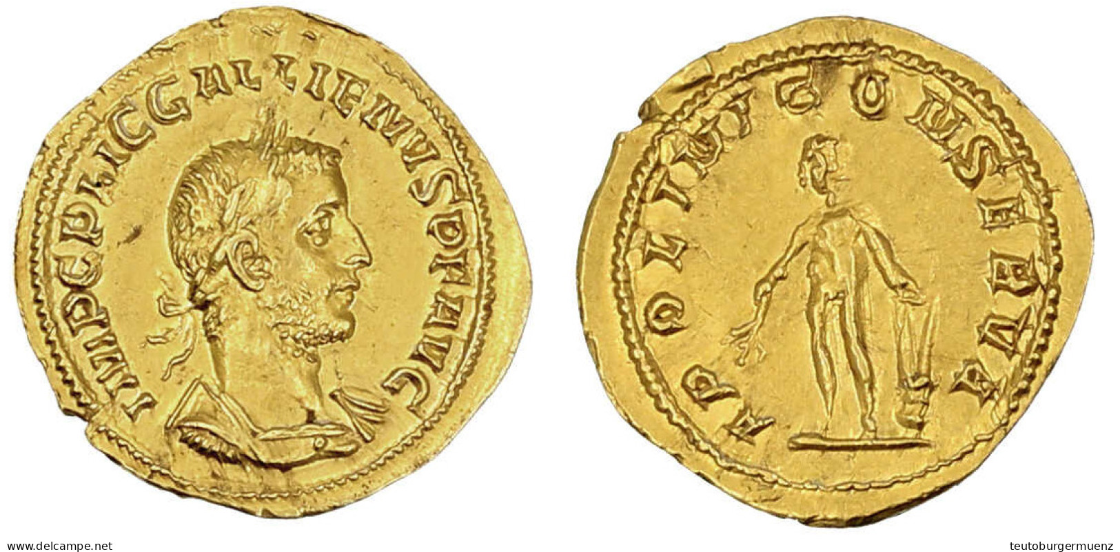 Aureus 255/257. Drap., Belorb. Brb. R./APOLINI CONSERVA. Apoll Steht L., Hält Lyra Und Lorbeerzweig. 3,45 G. Vorzüglich/ - Andere & Zonder Classificatie