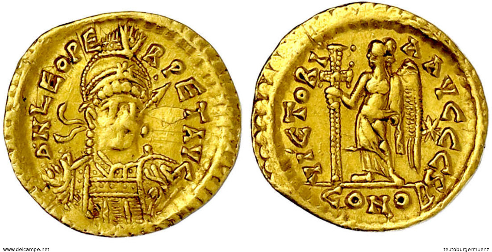 Solidus 457/474 Constantinopel, 6. Offizin. Brb. V.v. Mit Helm/VICTORIA AVGGG S CONOB. Victoria Steht L., Hält Langkreuz - Other & Unclassified