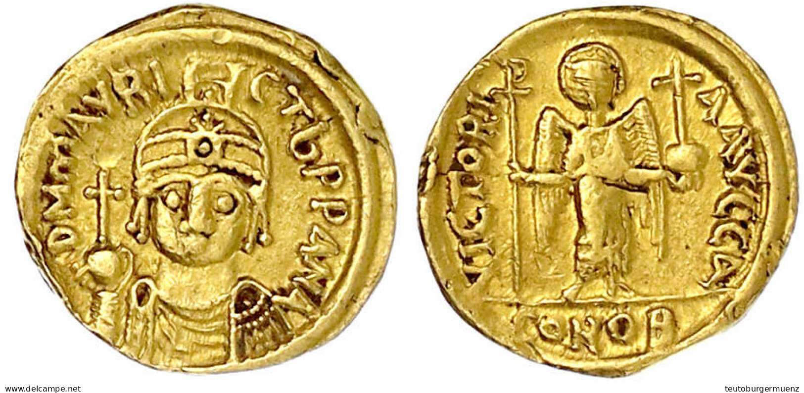 Solidus 582/602, Constantinopel, 1. Off. Büste Mit Kreuzglobus V.v./VICTOR AVGG A. Victoria Steht V.v. Mit Christogramms - Byzantium