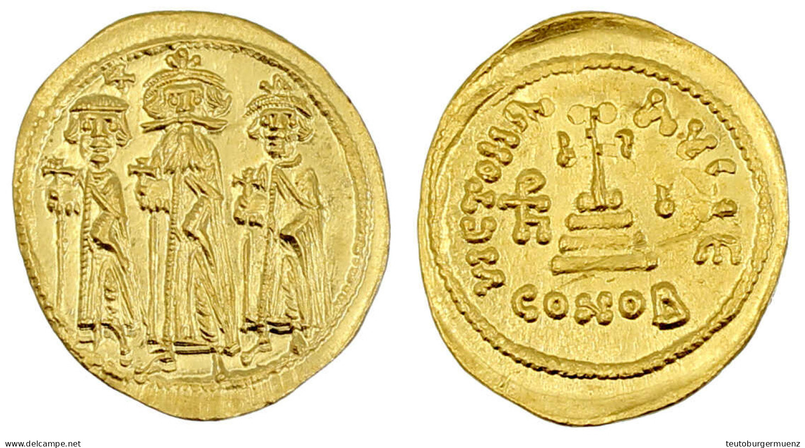 Solidus 639/641, Constantinopel, 5. Offizin, 10. Indiktion. Heraclius, Heraclius Constantin Und Heraclonas Stehen Nebene - Byzantium