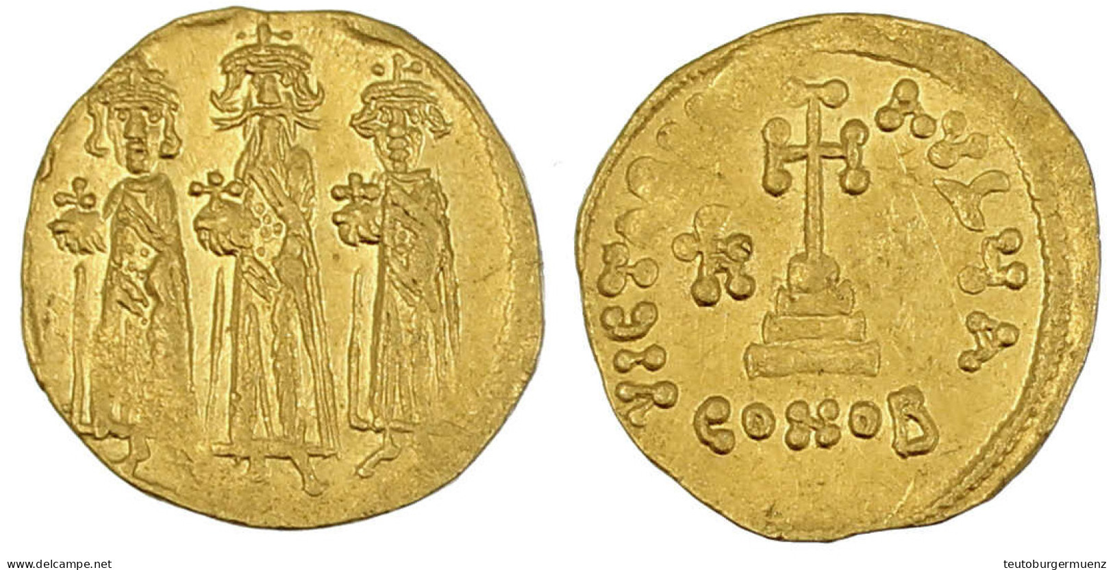 Solidus 639/641, Constantinopel, 1. Offizin, Ohne Indiktion. Heraclius, Heraclius Constantin Und Heraclonas Stehen Neben - Byzantium