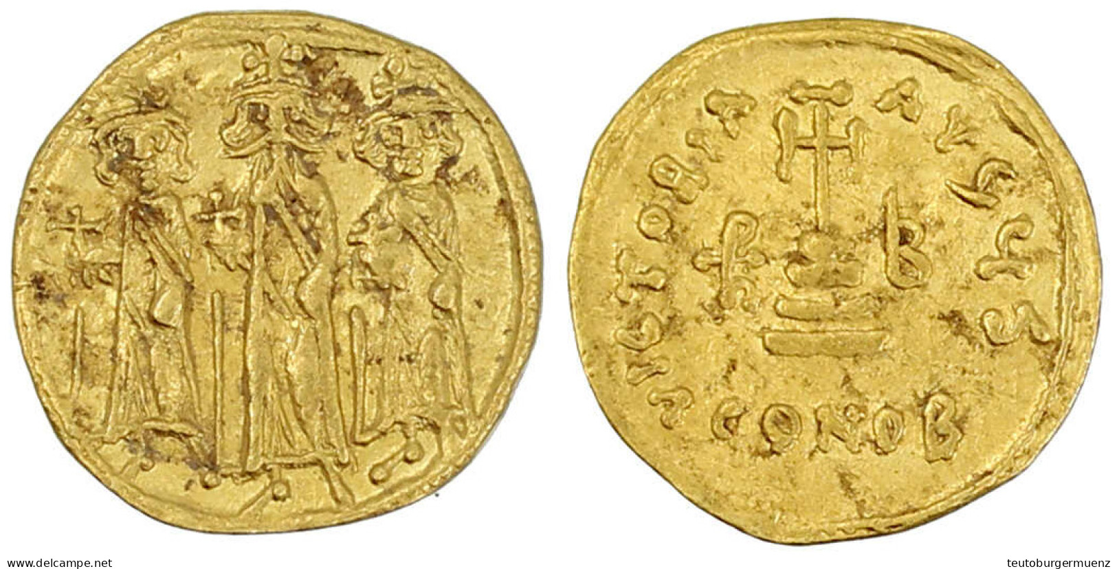 Solidus 639/641, Constantinopel, 7. Offizin, 2. Indiktion. Heraclius, Heraclius Constantin Und Heraclonas Stehen Nebenei - Byzantine