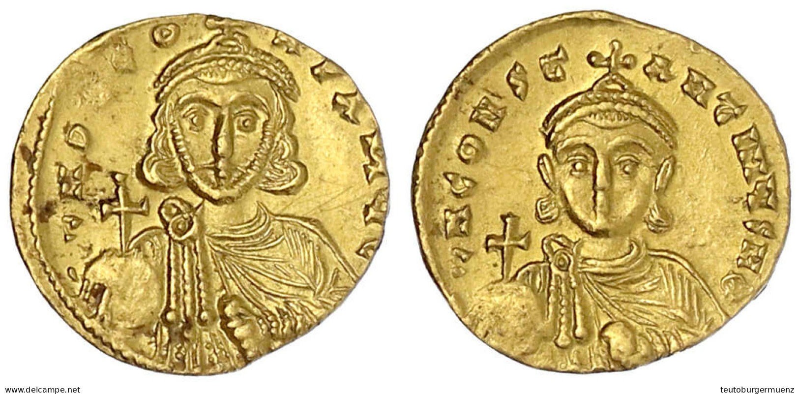 Solidus 720/741. Brb. Leo/Brb. Constantin. 4,46 G. Vorzüglich/Stempelglanz, Min. Prägeschwäche. Sommer 21.2. Sear 1504.  - Byzantium