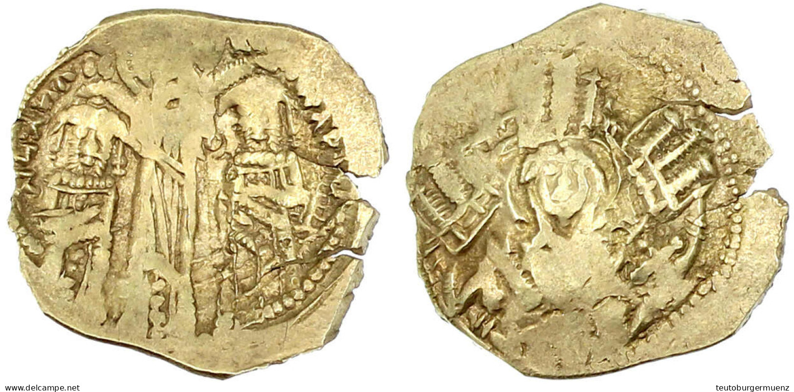 Hyperpyron 1295/1320, Constantinopel. Christus Krönt Beide Kaiser/Maria In Stadtmauer. 4,22 G. Sehr Schön, Kl. Schrötlin - Byzantinische Münzen