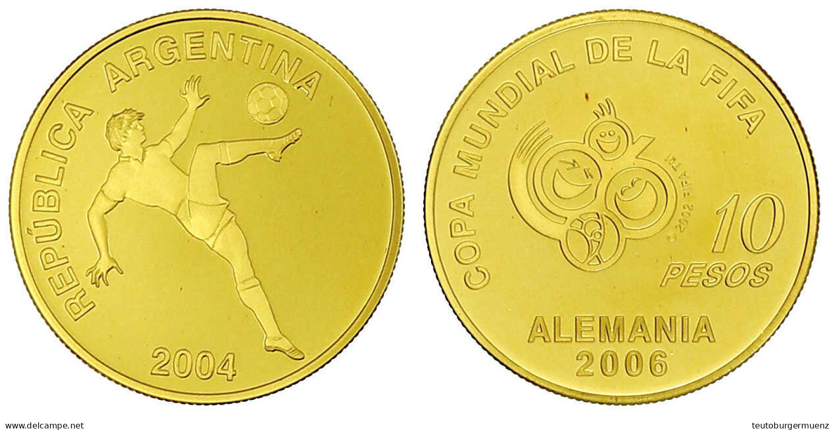 10 Pesos 2004 Auf Die Fussball-WM In Deutschland. 6,75 G. 999/1000. Mit Zertifikat. Polierte Platte. Yeoman 147. Schön 1 - Argentina
