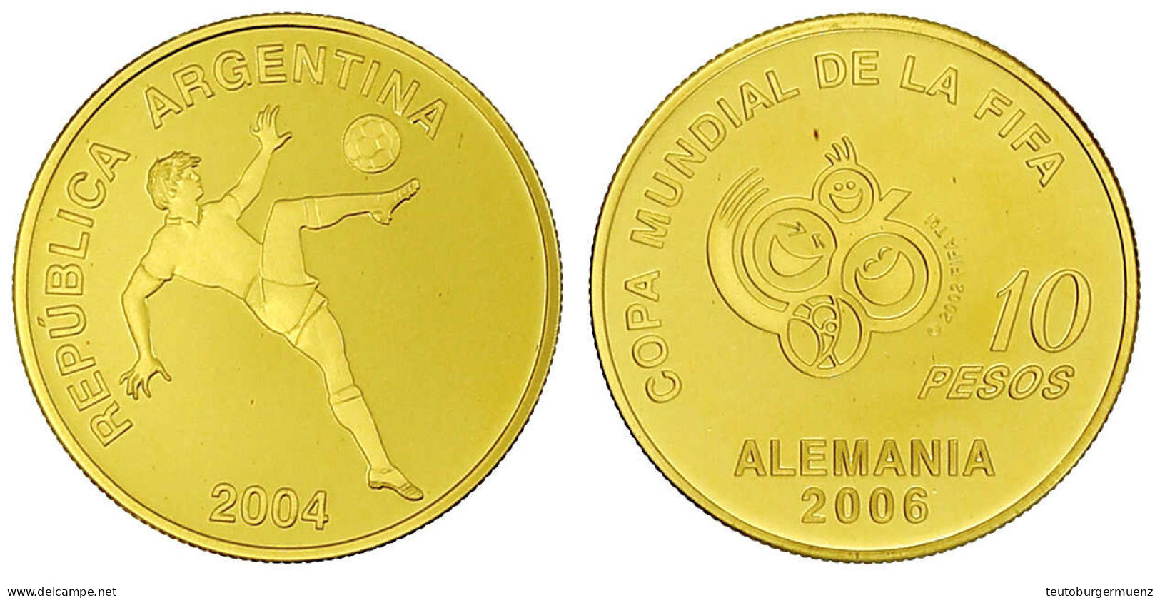 10 Pesos 2004 Auf Die Fussball-WM In Deutschland. 6,75 G. 999/1000. Mit Zertifikat. Polierte Platte. Yeoman 147. Schön 1 - Argentine