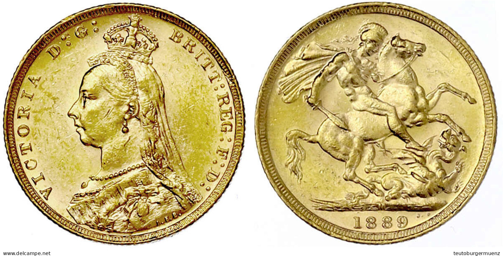 Sovereign 1889 M, Melbourne. Drachentöter. 7,98 G. 917/1000. Gutes Vorzüglich. Spink.. 3867B. - Andere & Zonder Classificatie