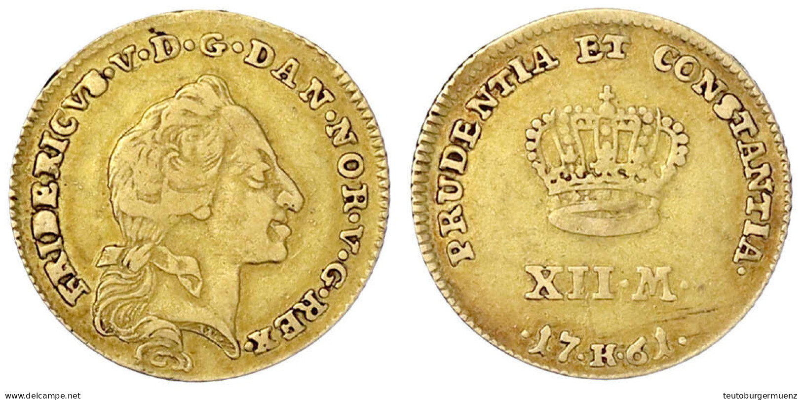 Kurant-Dukat (12 Mark) 1761, Kopenhagen. 3,09 G. Sehr Schön. Hede 22. Friedberg 269. - Denmark