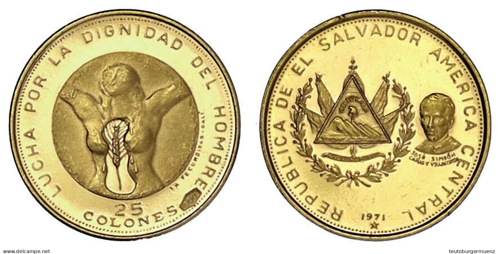 25 Colones 1971. Bildnis Von Dali "La Fecundidad" 150 Jahre Unabhängigkeit V. Spanien. 2,94 G. 900/1000. Polierte Platte - El Salvador