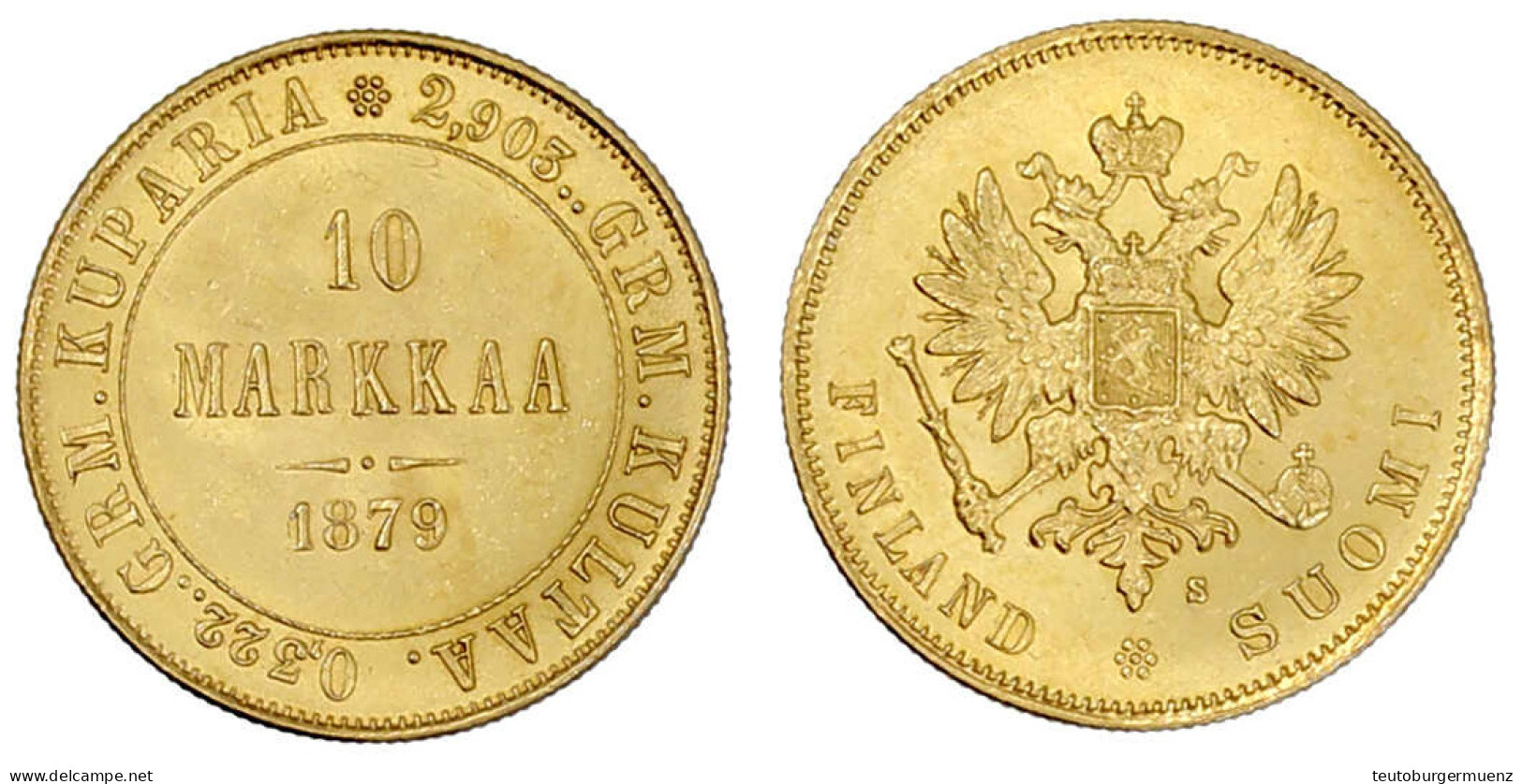 10 Markkaa 1879. 3,23 G. 900/1000. Vorzüglich/Stempelglanz. Bitkin 615. Krause/Mishler 8.1. - Finnland