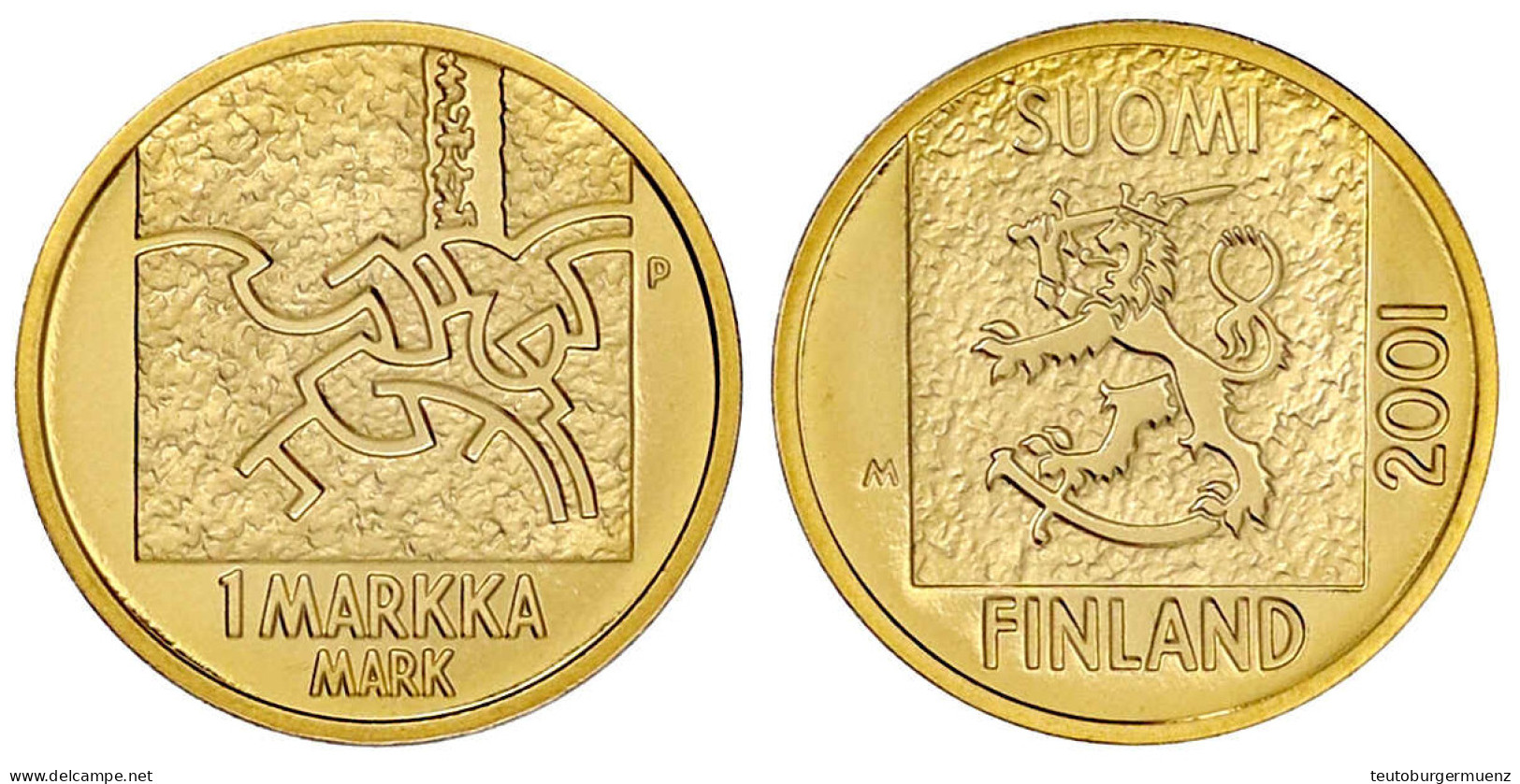 1 Markkaa 2001. Abschied Von Der Finnmark. 8,64 G. 750/1000. In Originalschatulle Mit Zertifikat. Polierte Platte. Kraus - Finnland