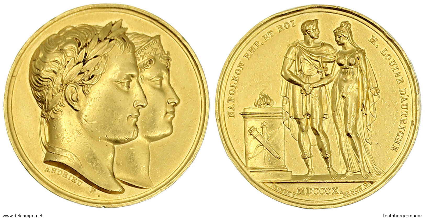 Goldmedaille 1810, Von B. Andrieu Und N. G. Brenet, Auf Seine Vermählung Mit Erzherzogin Marie Louise, Tochter Des Kaise - 40 Francs (oro)