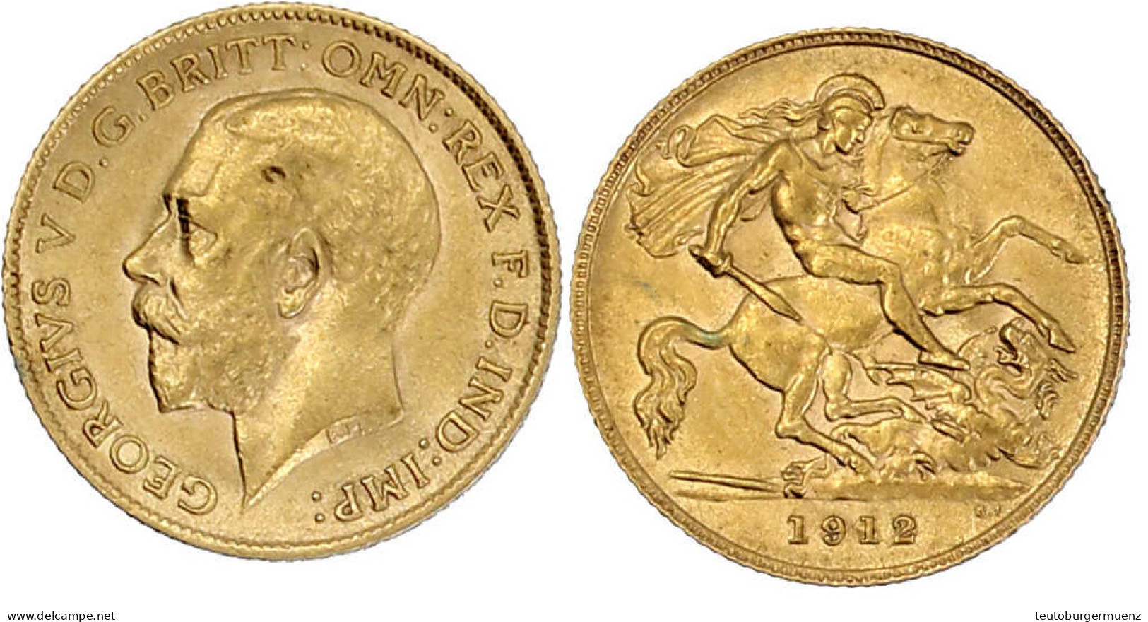 1/2 Sovereign 1912. 3,99 G. 917/1000. Vorzüglich/Stempelglanz. Seaby 4006. - Sonstige & Ohne Zuordnung